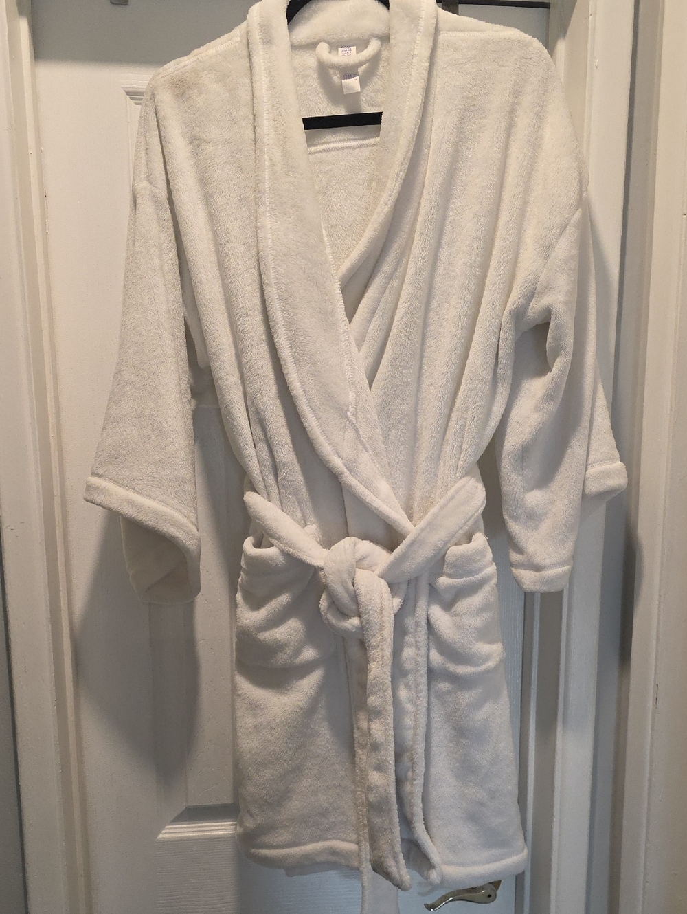 stars above Plush White Terry Bathrobe with Shawl Collar